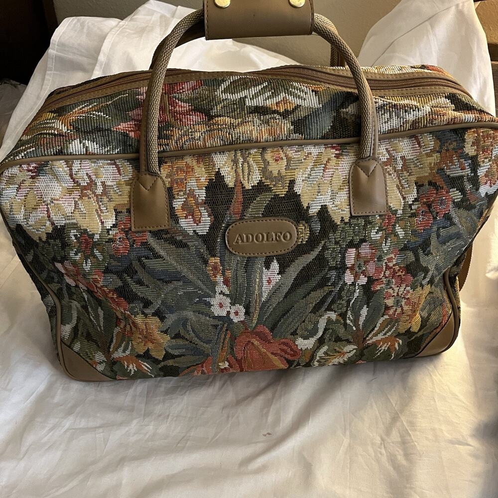 Adolfo Vintage Floral Tapestry Travel Luggage Bag Duffel Tote Carry On
